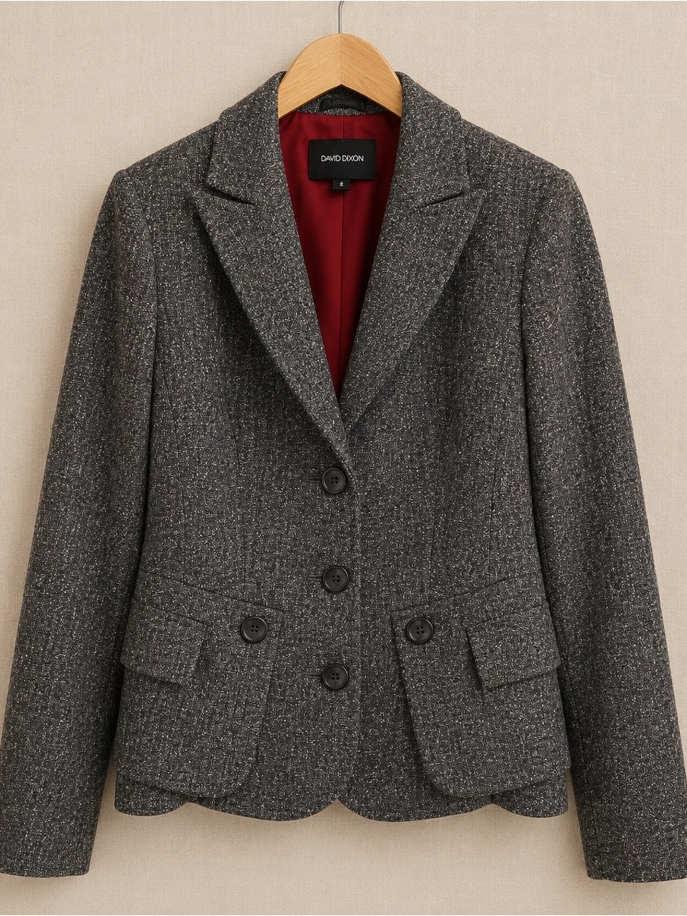 DAVID DIXON Wool Blazer Gray Tweed Canada Peplum Tailored Jacket 4